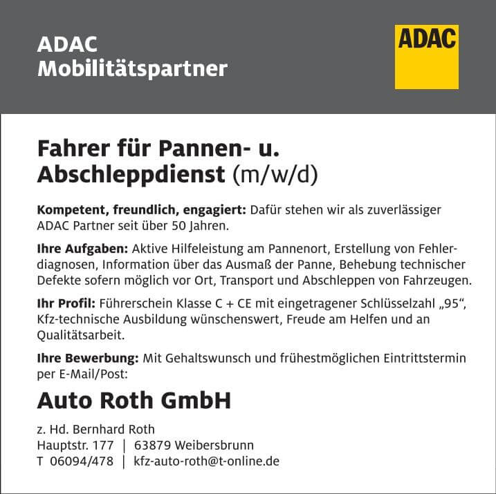 Auto Roth GmbH sucht nach Fahrer.